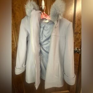 Elegant Gray Women's Coat with Faux Fur Trim Size Small Worthington